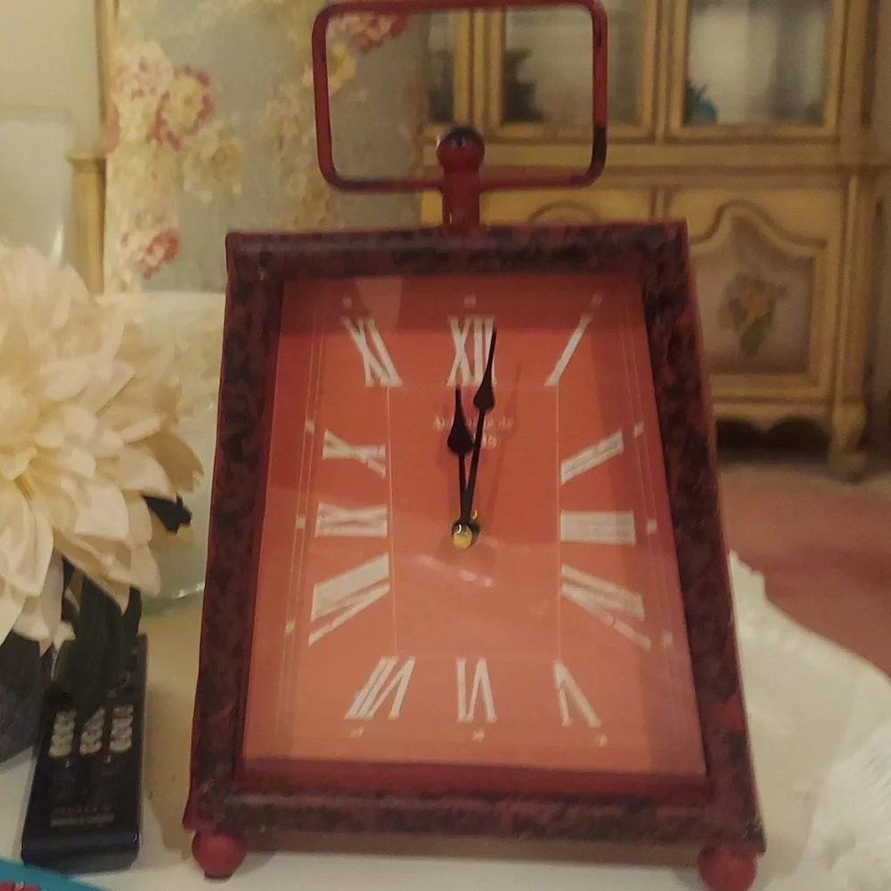 Antiquite Paris  Distressed Brick Red Table Shelf Clock